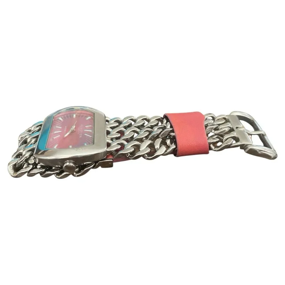 Women’s Kenneth Cole Reaction Watch Pink Dial New Battery Chain Link Band